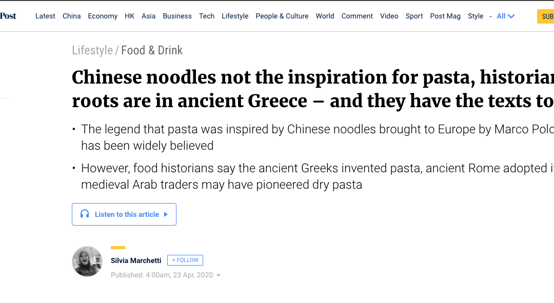La pasta più antica… Marco Polo? No, i Greci… SCMP.com